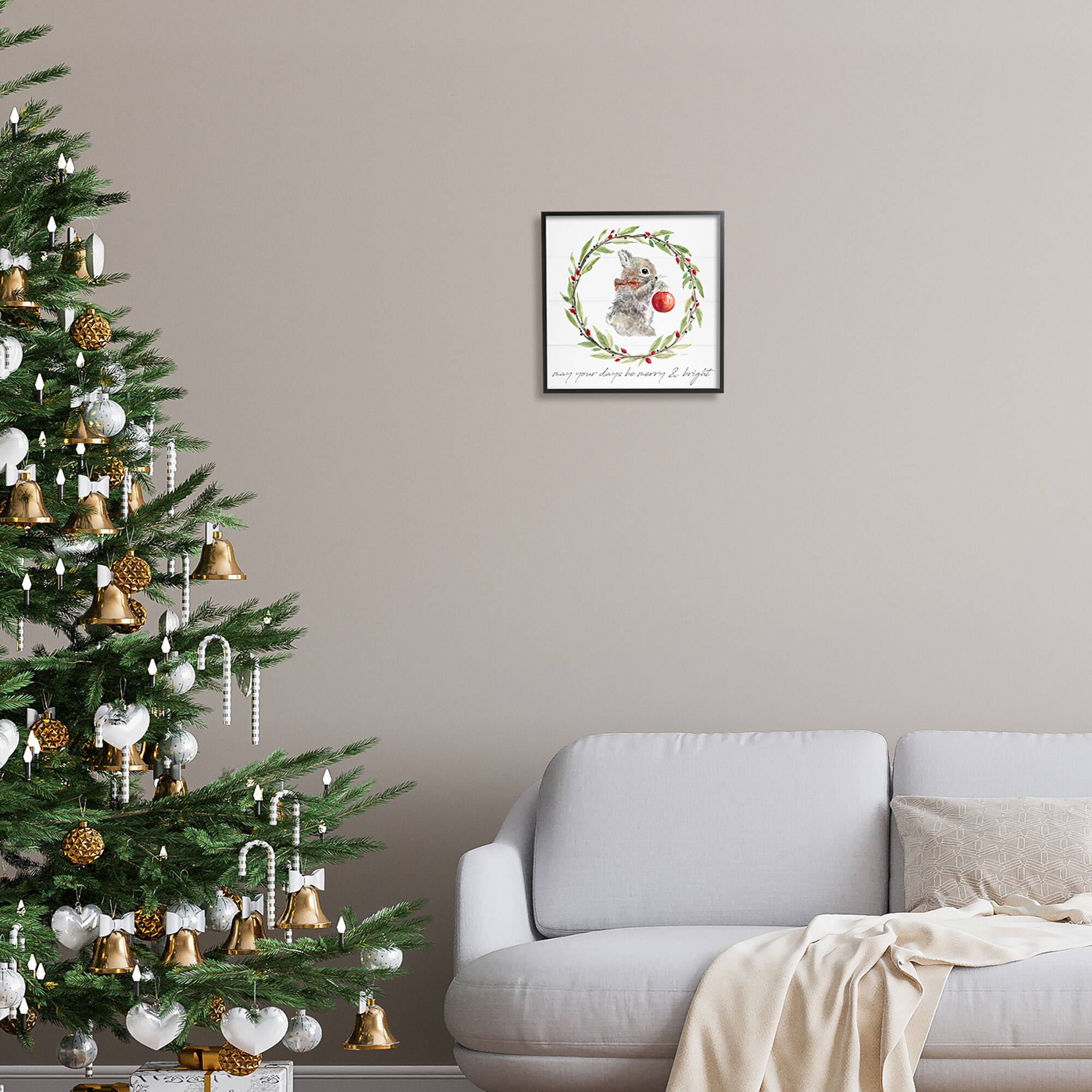 Stupell Industries Merry & Bright Bunny Wreath Framed Giclee Art